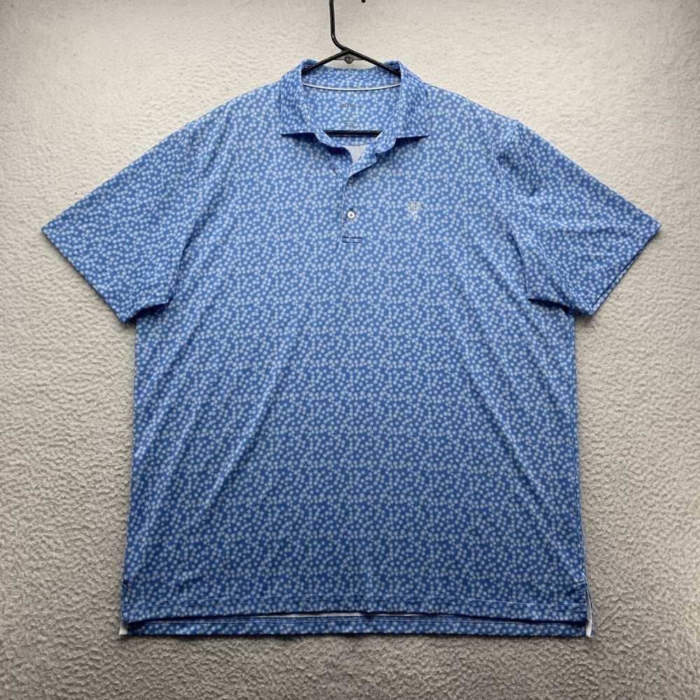 Johnnie-O Polo Shirt Mens XL Blue Geometric Pattern Golf Performance Tech Preppy